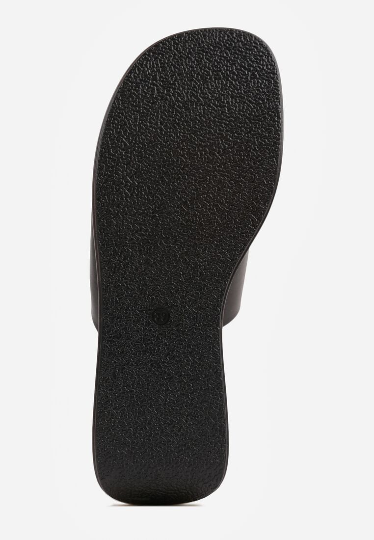 Czarne Klapki Drewniaki na Koturnie z Paskiem na Palec Triajoy 7