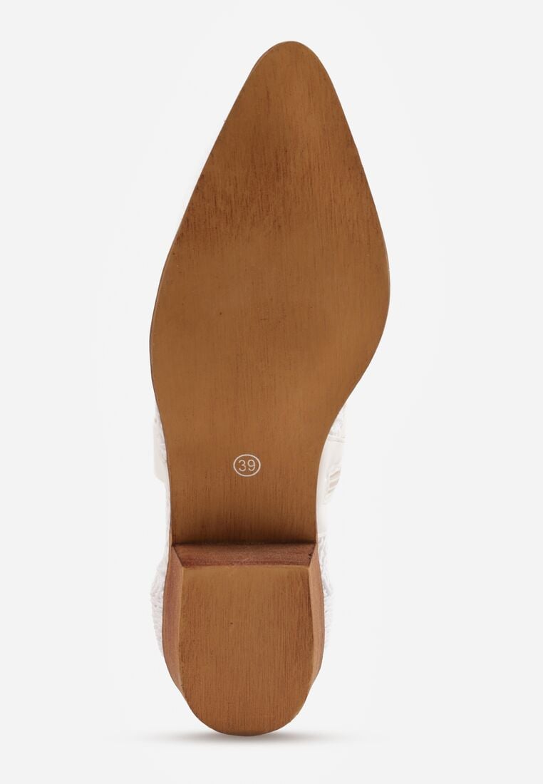 Białe Ażurowe Botki Kowbojki z Haftem na Niskim Obcasie Typu Stożek Bertolina 7