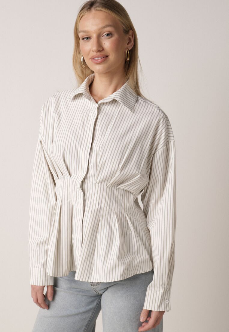 Zielona Koszula z Bawełną o Taliowanym Kroju z Baskinką w Paski Sewsana 1