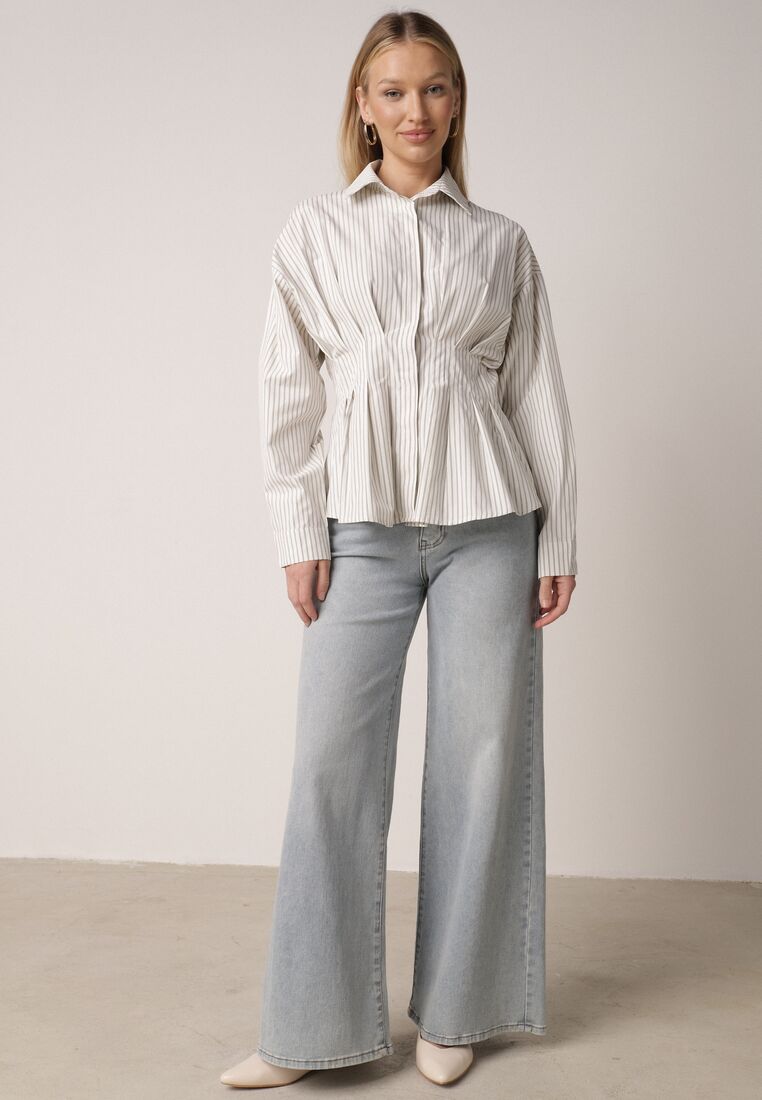 Zielona Koszula z Bawełną o Taliowanym Kroju z Baskinką w Paski Sewsana 2