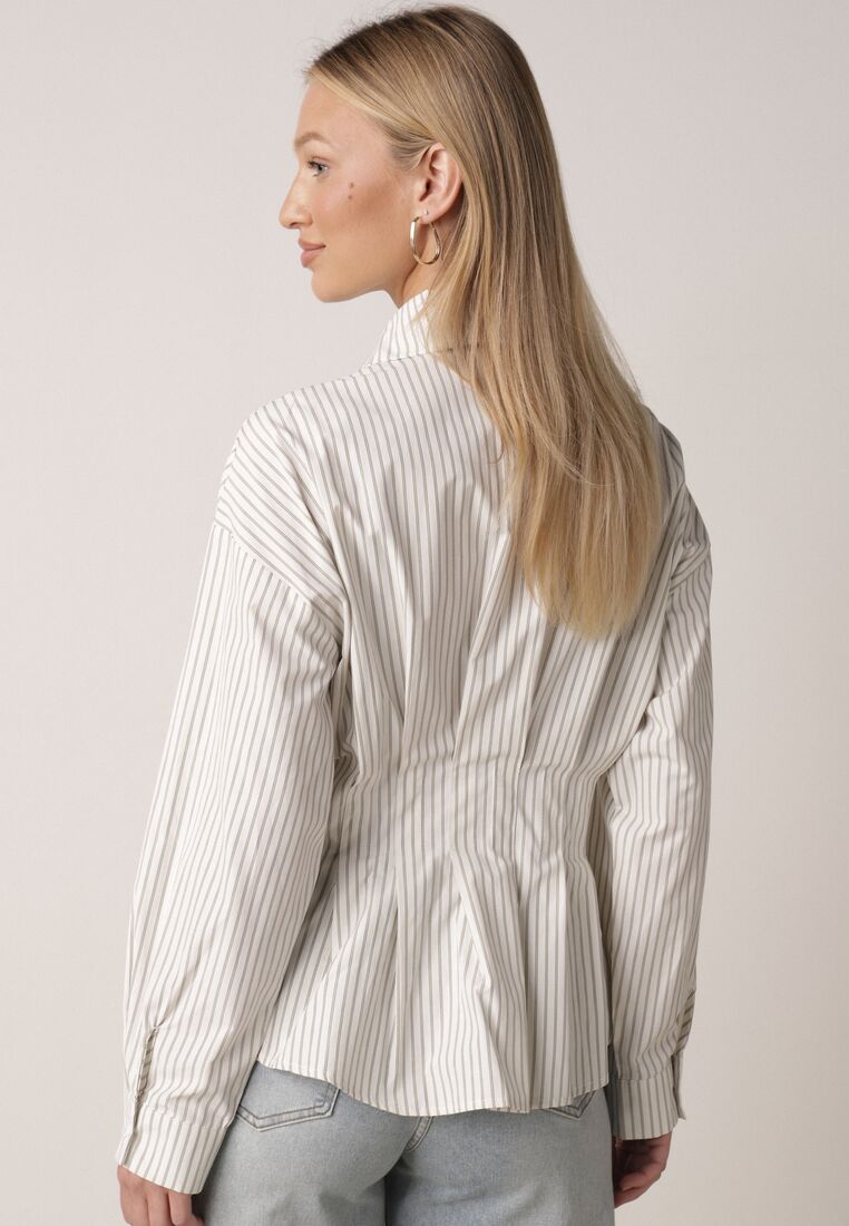 Zielona Koszula z Bawełną o Taliowanym Kroju z Baskinką w Paski Sewsana 3