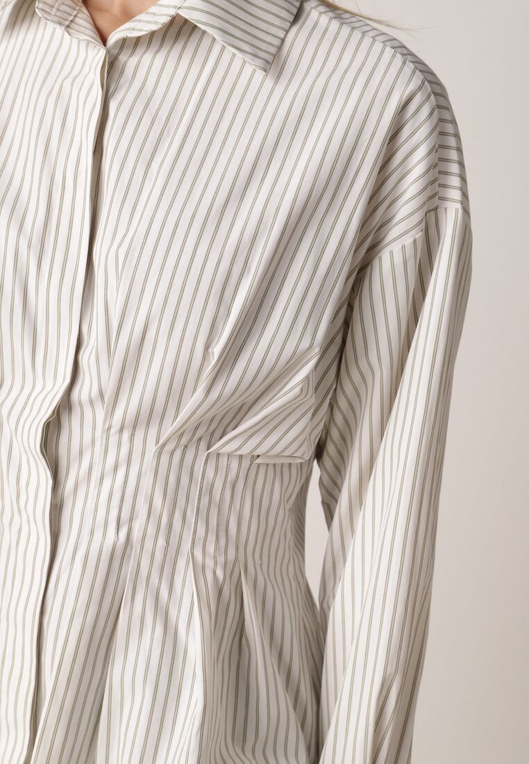 Zielona Koszula z Bawełną o Taliowanym Kroju z Baskinką w Paski Sewsana 5