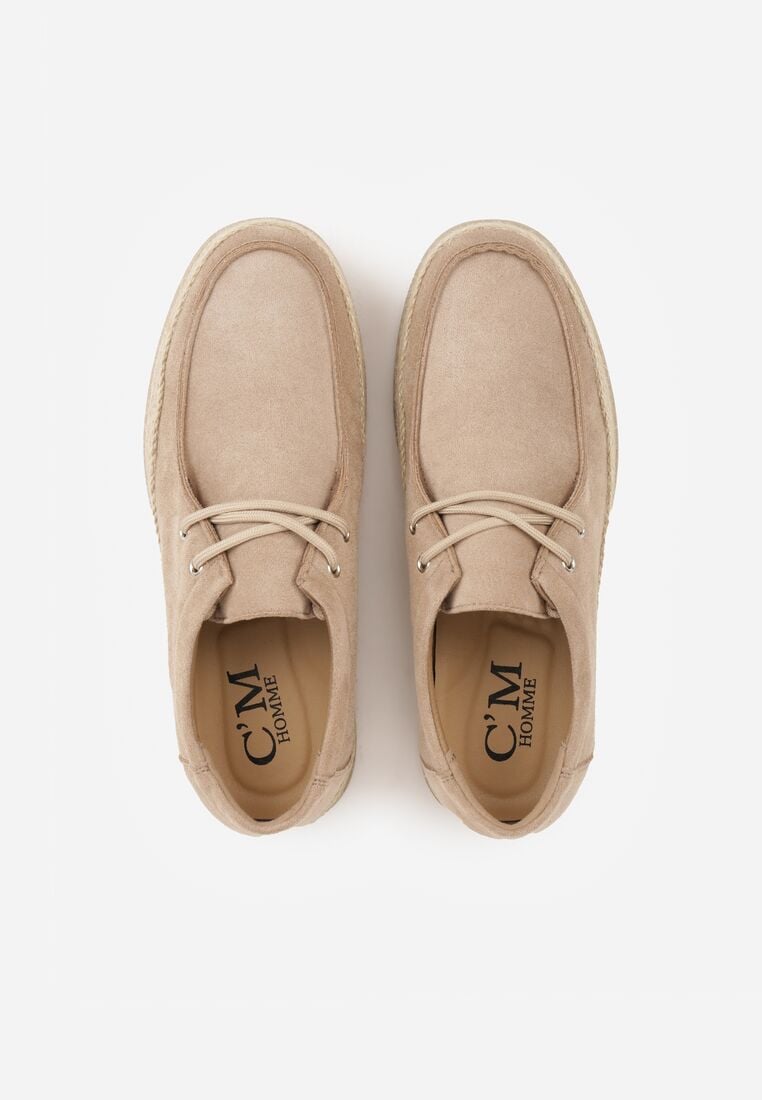 Ciemnobeżowe Półbuty Mokasyny ze Sznurowaną Cholewką Ellsia 3