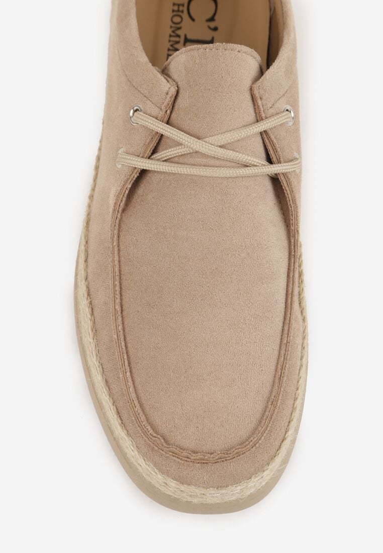 Ciemnobeżowe Półbuty Mokasyny ze Sznurowaną Cholewką Ellsia 6