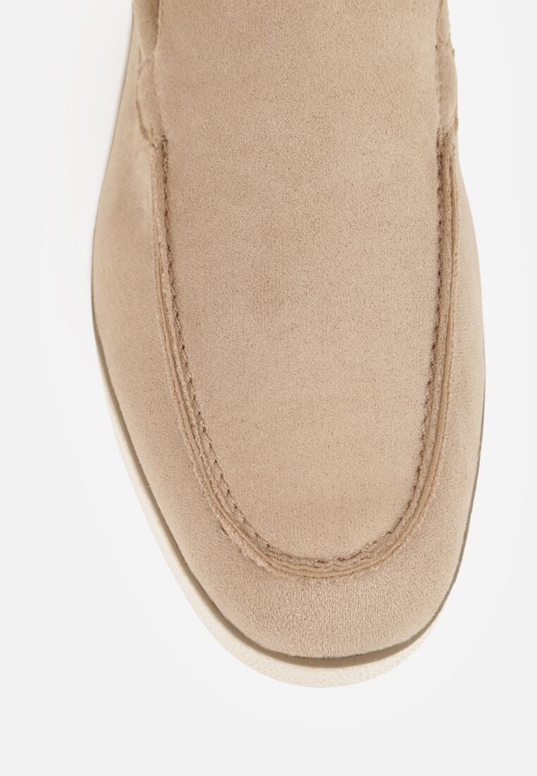 Ciemnobeżowe Wsuwane Półbuty Mokasyny z Imitacji Zamszu Bagena 6