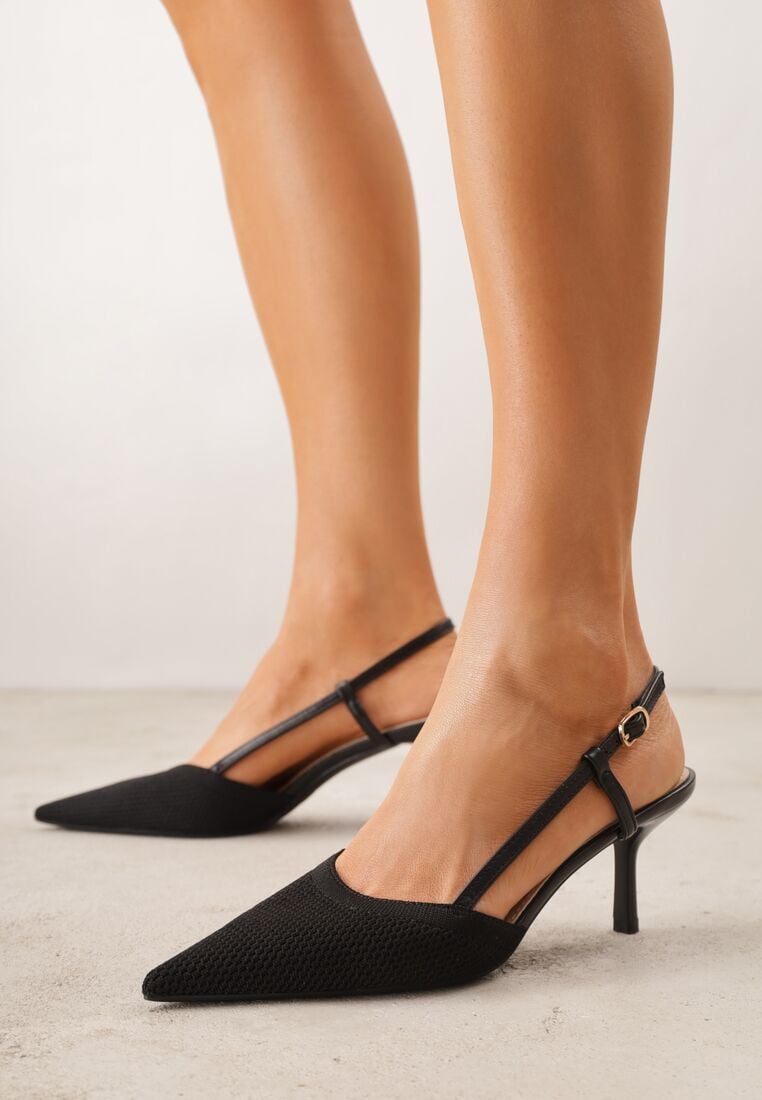 Czarne Sandały na Szpilce z Odkrytą Piętą i Ażurowym Wzorem Kervidia 1