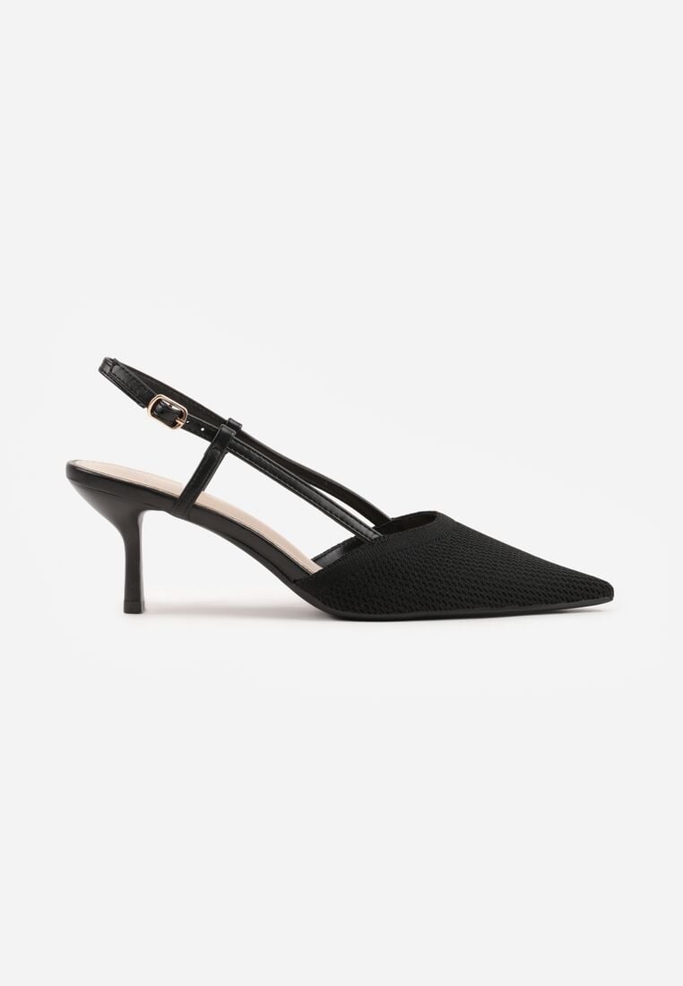 Czarne Sandały na Szpilce z Odkrytą Piętą i Ażurowym Wzorem Kervidia 4