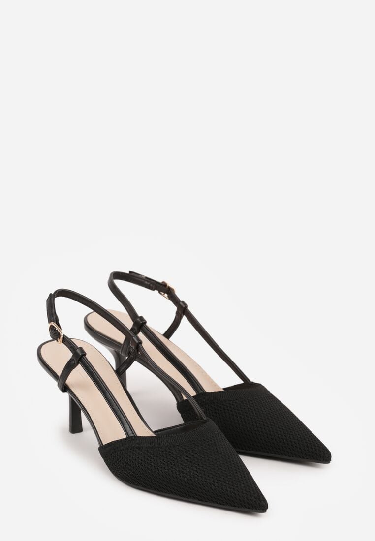 Czarne Sandały na Szpilce z Odkrytą Piętą i Ażurowym Wzorem Kervidia 5
