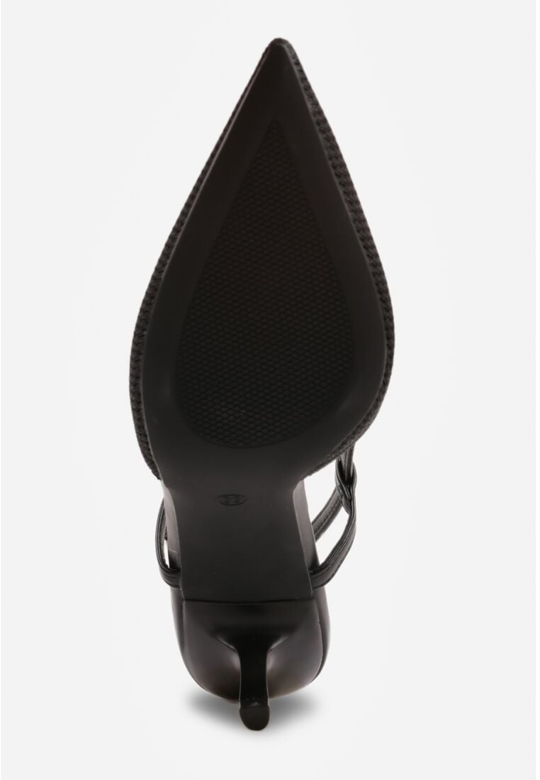 Czarne Sandały na Szpilce z Odkrytą Piętą i Ażurowym Wzorem Kervidia 7