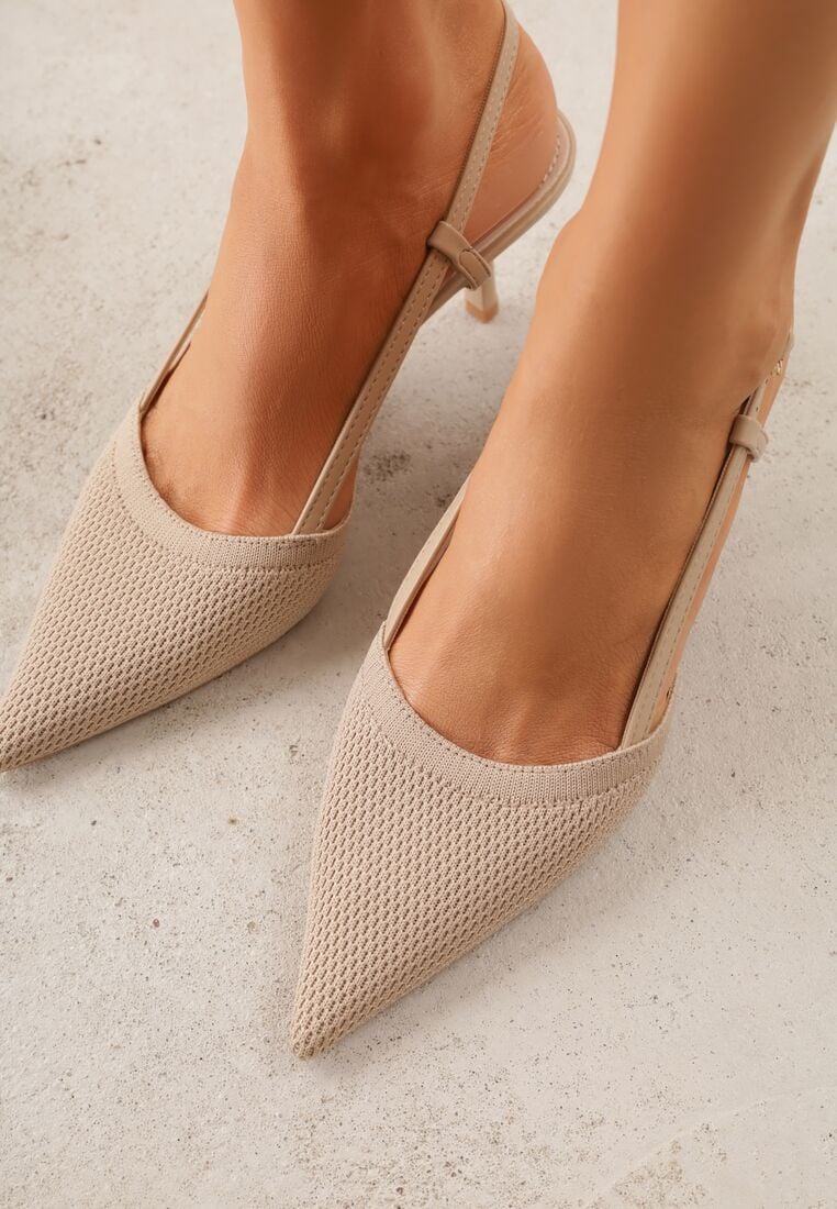 Beżowe Sandały na Szpilce z Odkrytą Piętą i Ażurowym Wzorem Kervidia 3