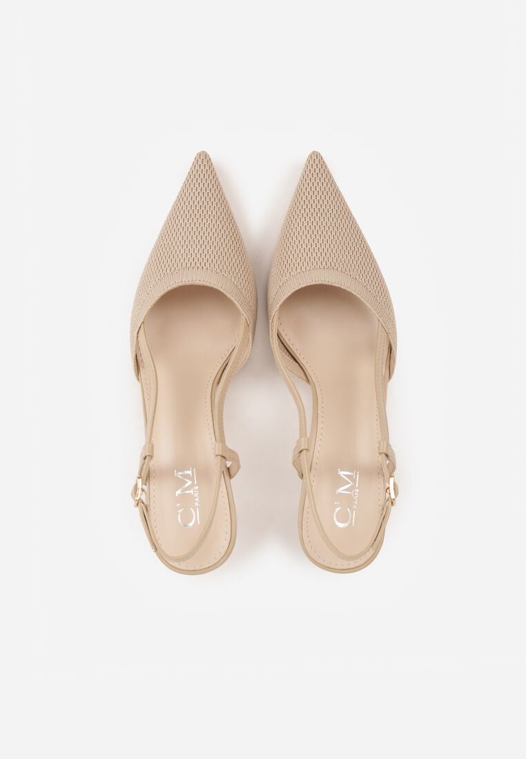 Beżowe Sandały na Szpilce z Odkrytą Piętą i Ażurowym Wzorem Kervidia 6