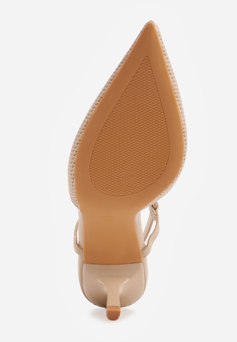 Beżowe Sandały na Szpilce z Odkrytą Piętą i Ażurowym Wzorem Kervidia 7