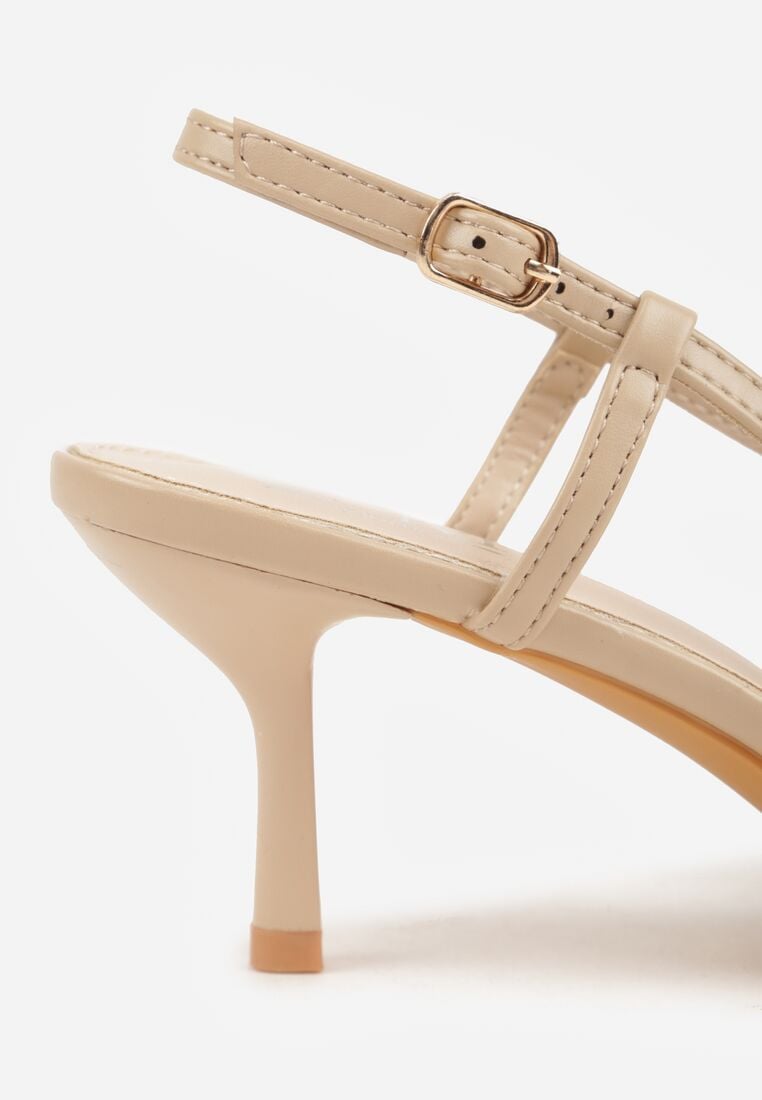 Beżowe Sandały na Szpilce z Odkrytą Piętą i Ażurowym Wzorem Kervidia 9