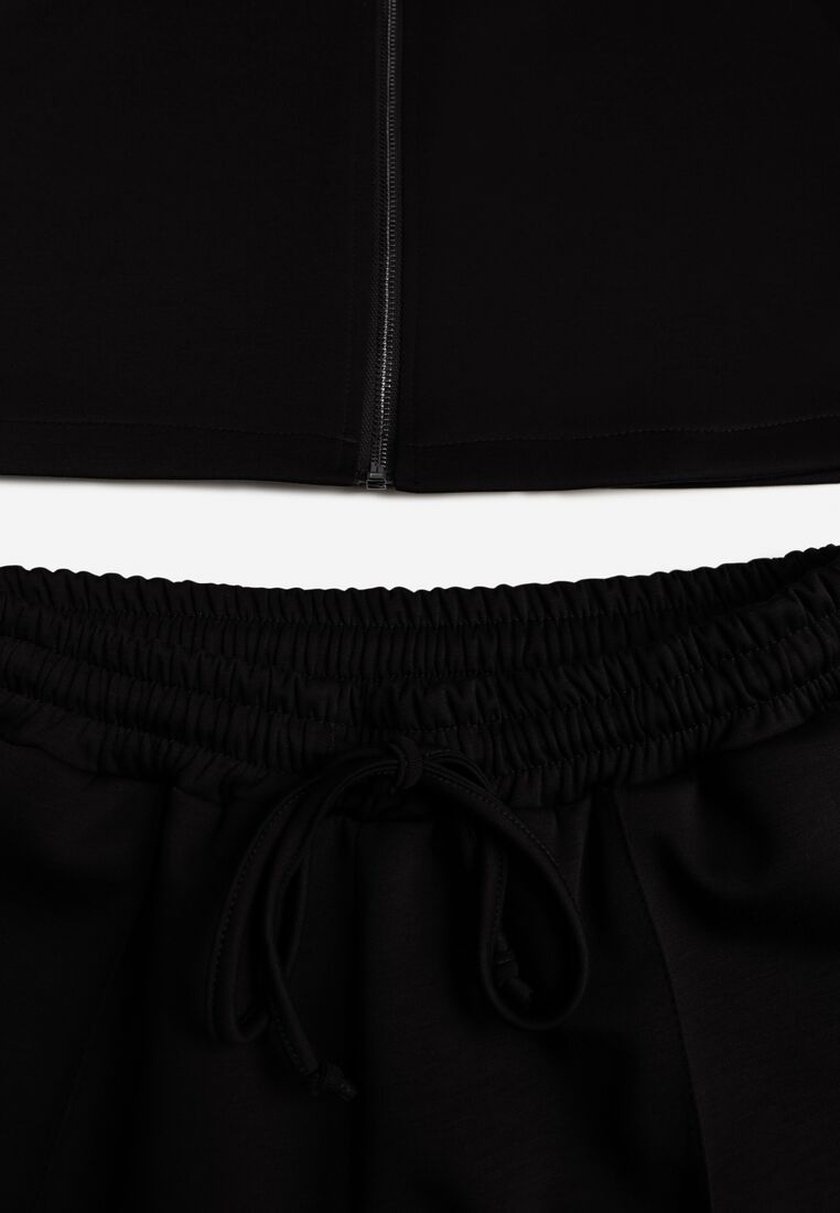 Czarny Dzianinowy Komplet Dresowy z Wiskozą Bluza ze Stójką i Spodnie Nevenira 8