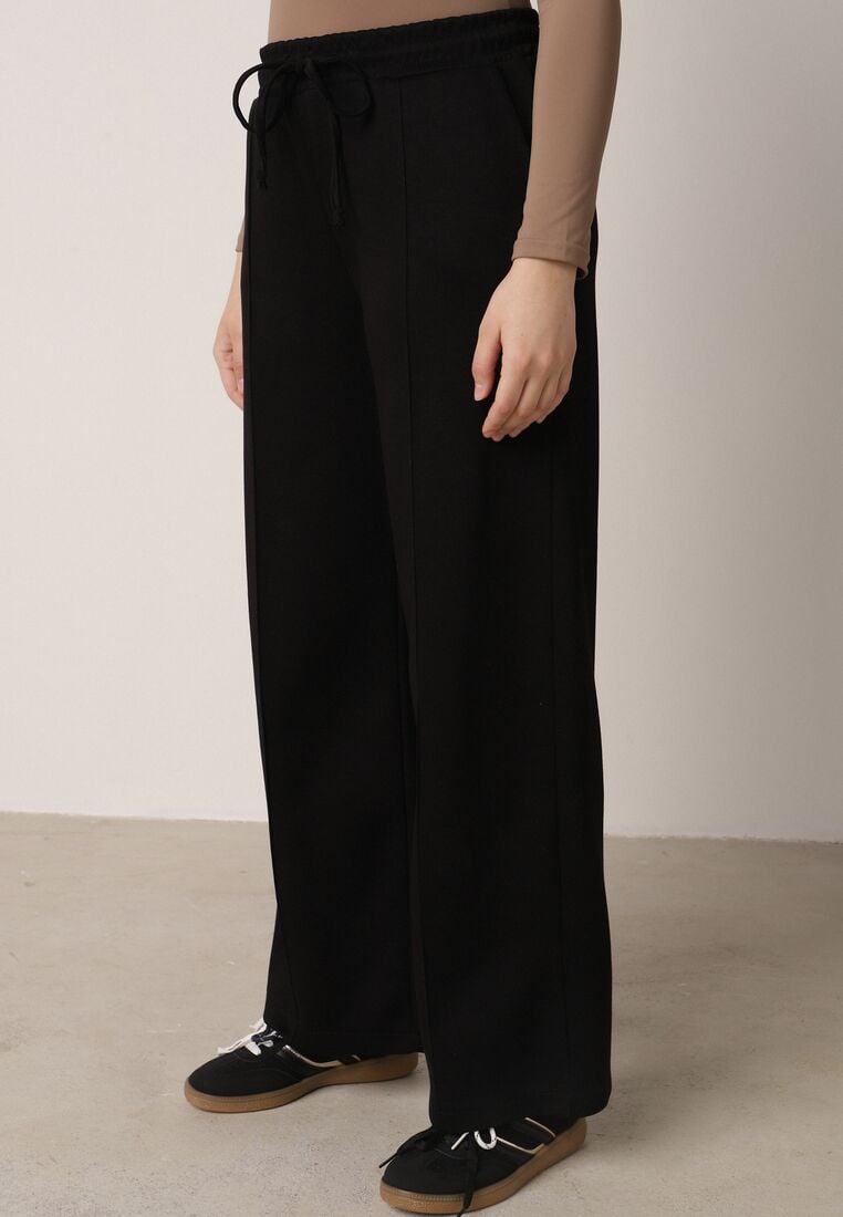 Czarny Dzianinowy Komplet Dresowy z Wiskozą Bluza ze Stójką i Spodnie Nevenira 4