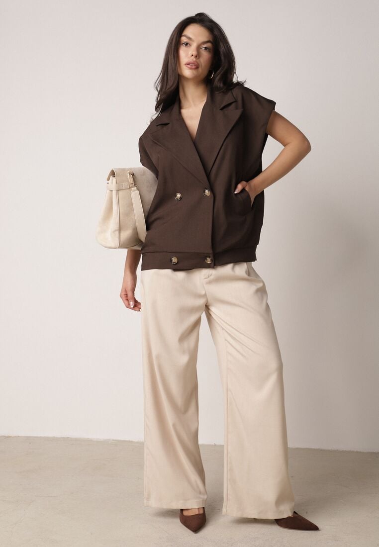 Brązowa Garniturowa Kamizelka Oversize z Dwurzędowym Zapięciem Edriana 2