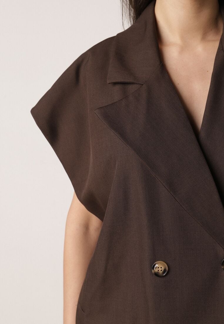 Brązowa Garniturowa Kamizelka Oversize z Dwurzędowym Zapięciem Edriana 5