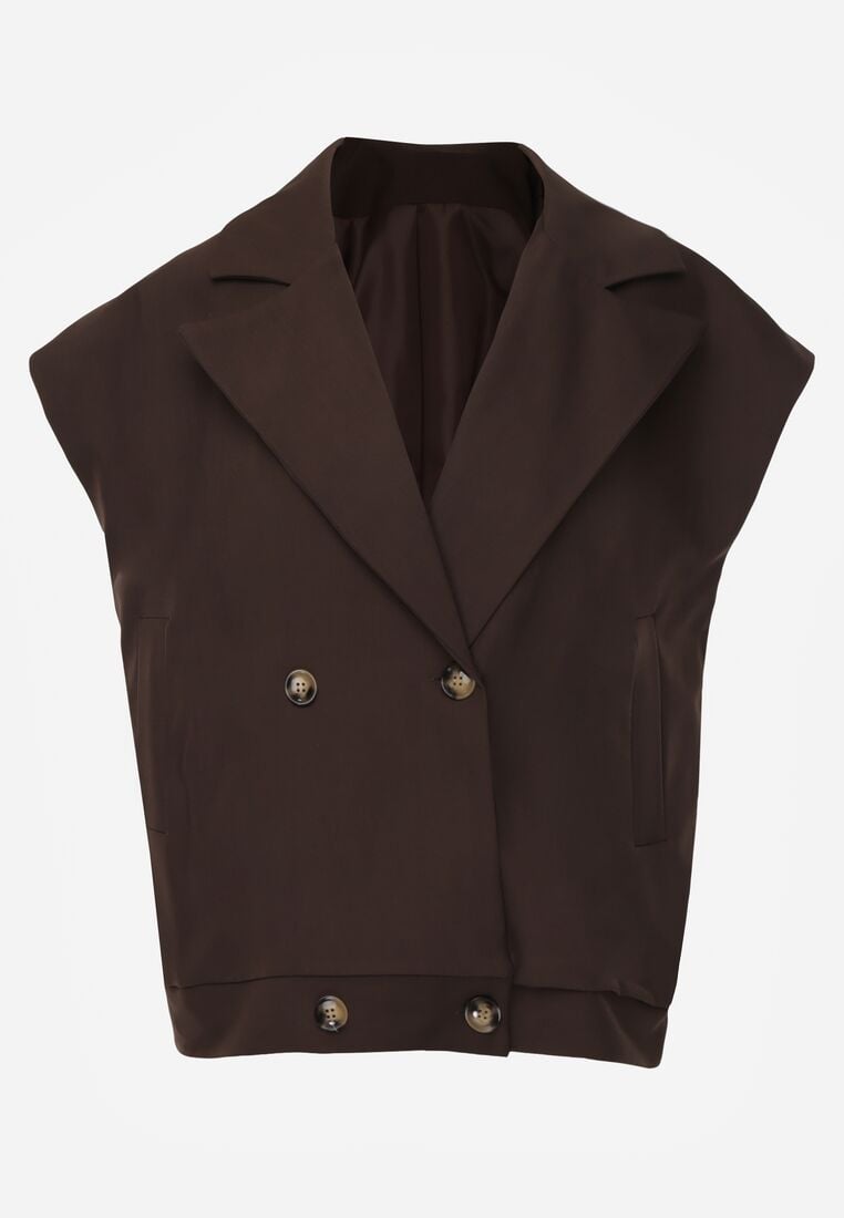 Brązowa Garniturowa Kamizelka Oversize z Dwurzędowym Zapięciem Edriana 6