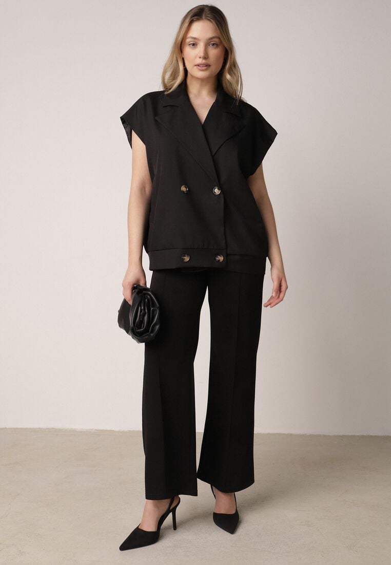 Czarna Garniturowa Kamizelka Oversize z Dwurzędowym Zapięciem Edriana 2