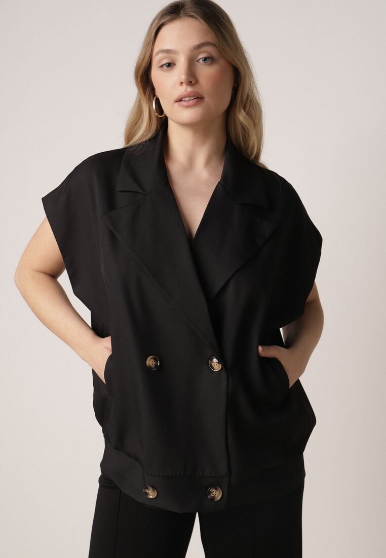 Czarna Garniturowa Kamizelka Oversize z Dwurzędowym Zapięciem Edriana 4