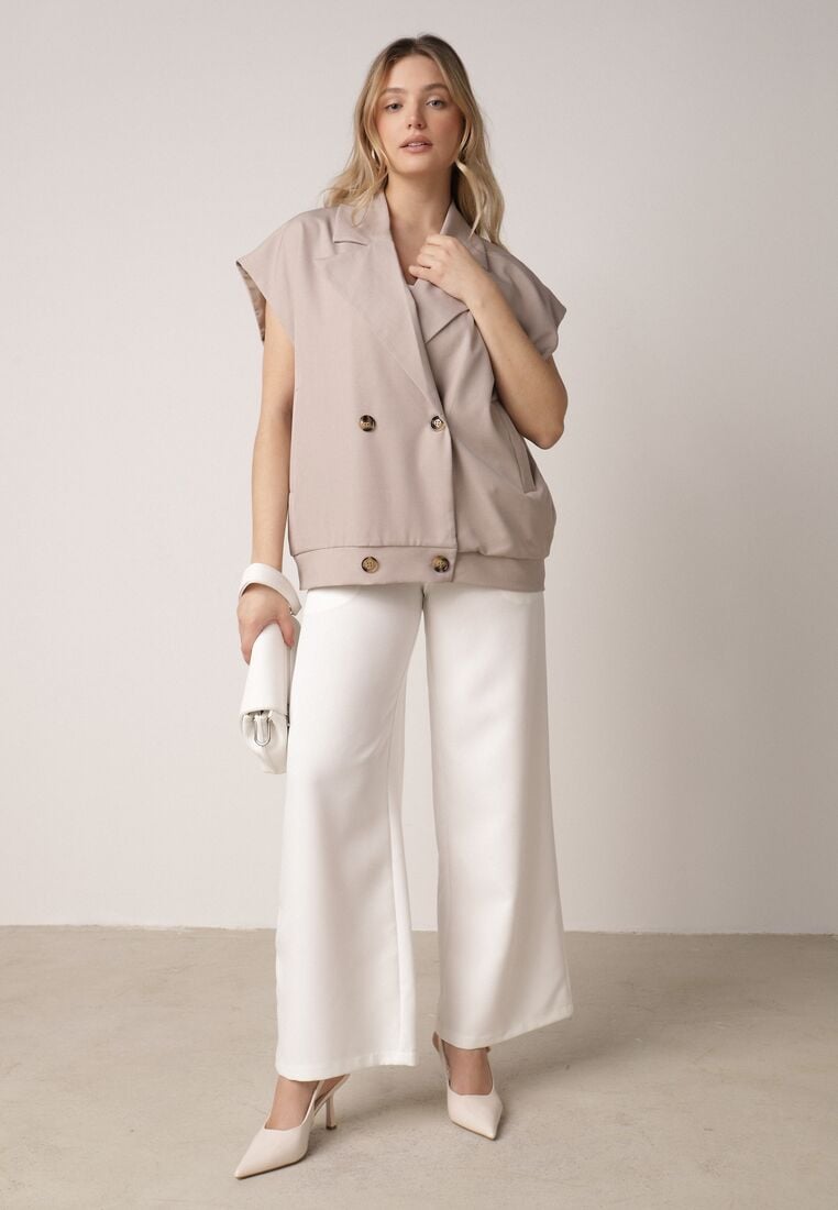 Beżowa Garniturowa Kamizelka Oversize z Dwurzędowym Zapięciem Edriana 2