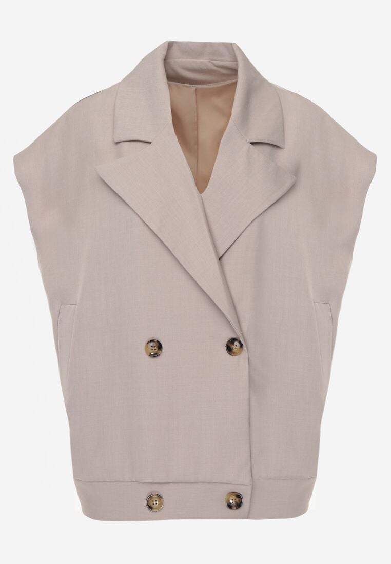 Beżowa Garniturowa Kamizelka Oversize z Dwurzędowym Zapięciem Edriana 6