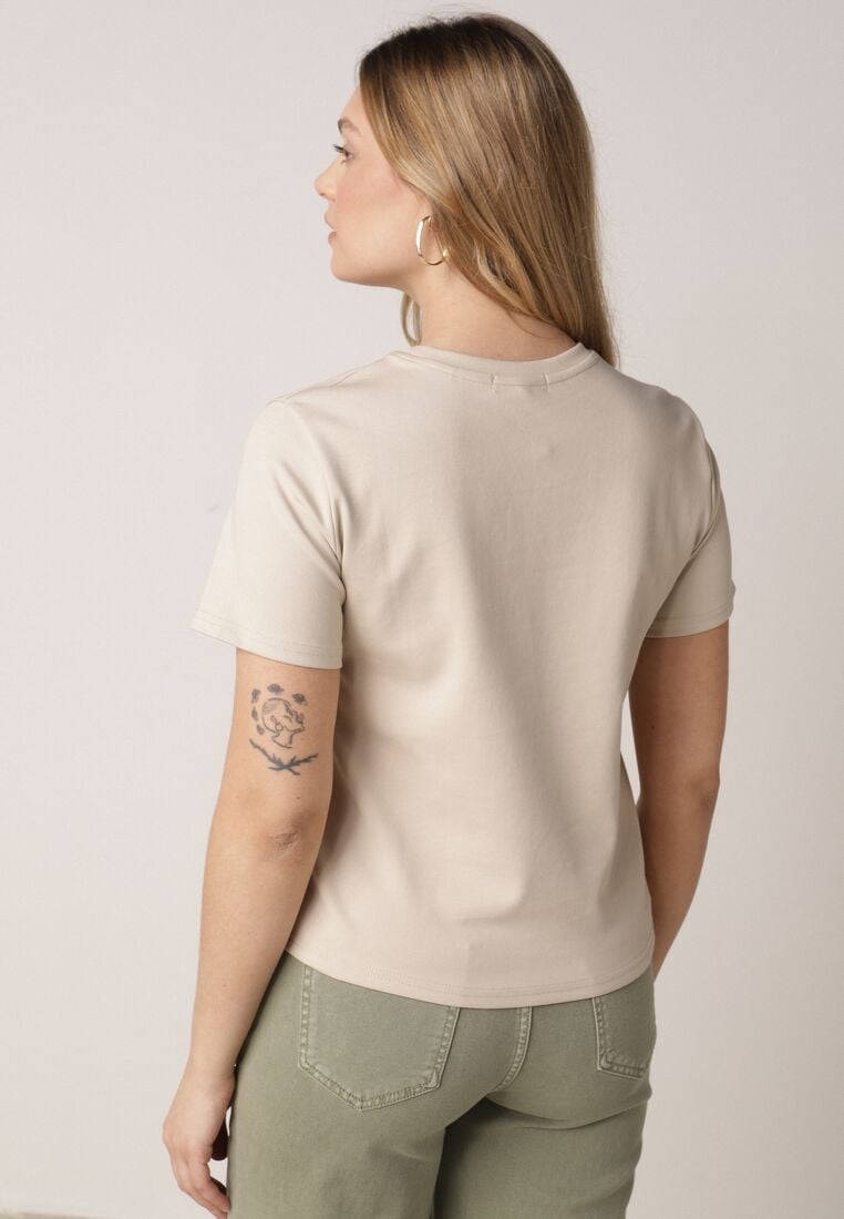 Beżowy Bawełniany T-shirt w Klasycznym Stylu Hetita 3