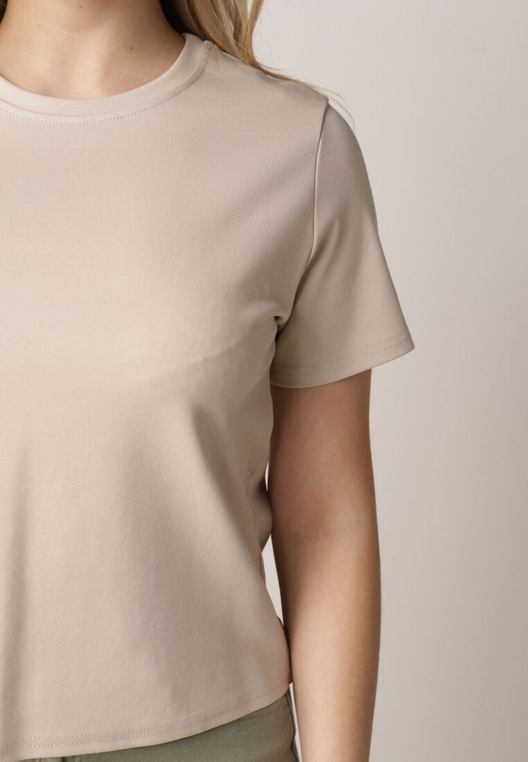 Beżowy Bawełniany T-shirt w Klasycznym Stylu Hetita 5