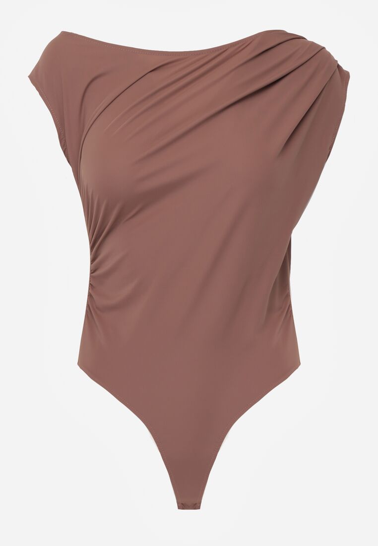 Brązowe Asymetryczne Body Ozdobione Marszczeniem Dinida 4