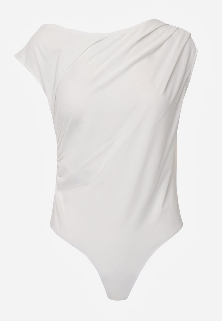 Białe Asymetryczne Body Ozdobione Marszczeniem Dinida 6