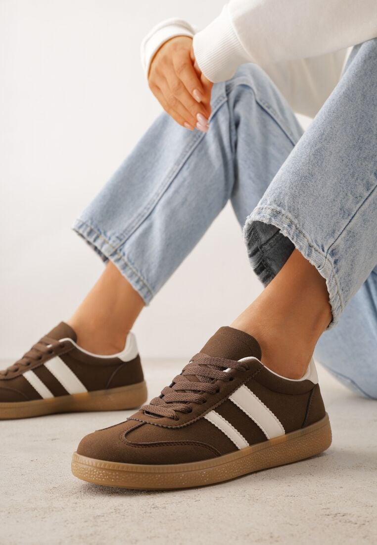Brązowe Sneakersy na Kauczukowej Podeszwie z Geometrycznym Motywem Vikioria 2