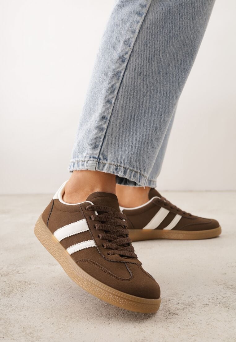 Brązowe Sneakersy na Kauczukowej Podeszwie z Geometrycznym Motywem Vikioria 1