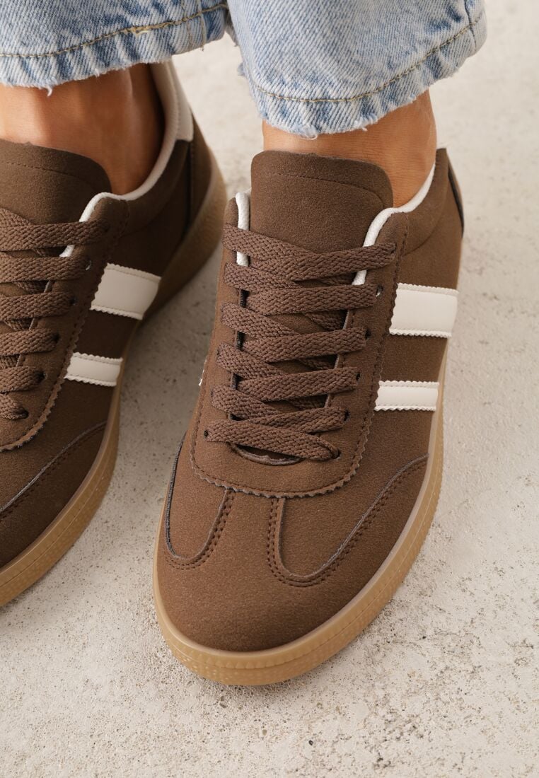 Brązowe Sneakersy na Kauczukowej Podeszwie z Geometrycznym Motywem Vikioria 3