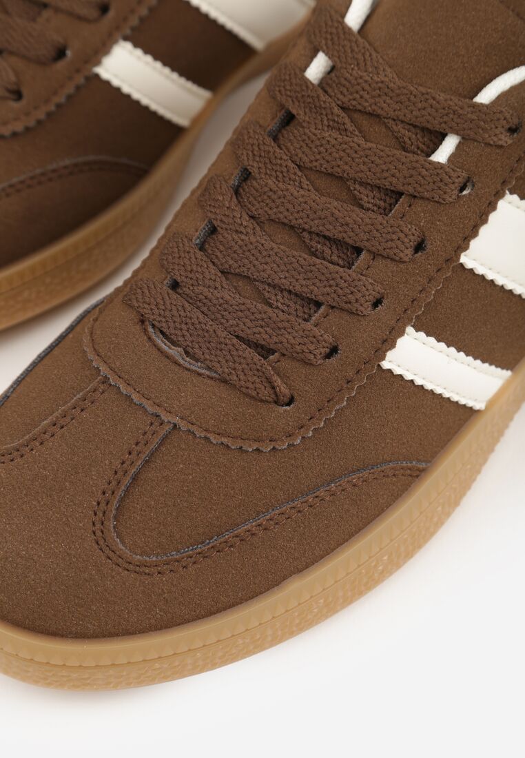 Brązowe Sneakersy na Kauczukowej Podeszwie z Geometrycznym Motywem Vikioria 9