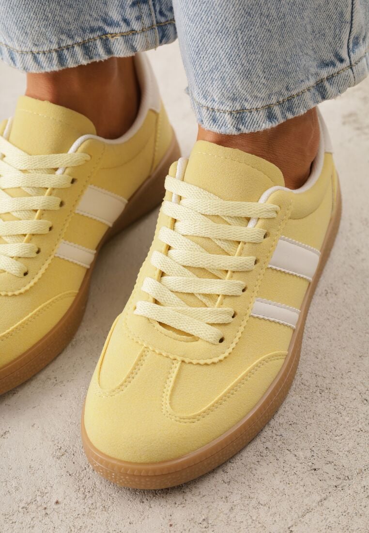 Żółte Sneakersy na Kauczukowej Podeszwie z Geometrycznym Motywem Vikioria 3