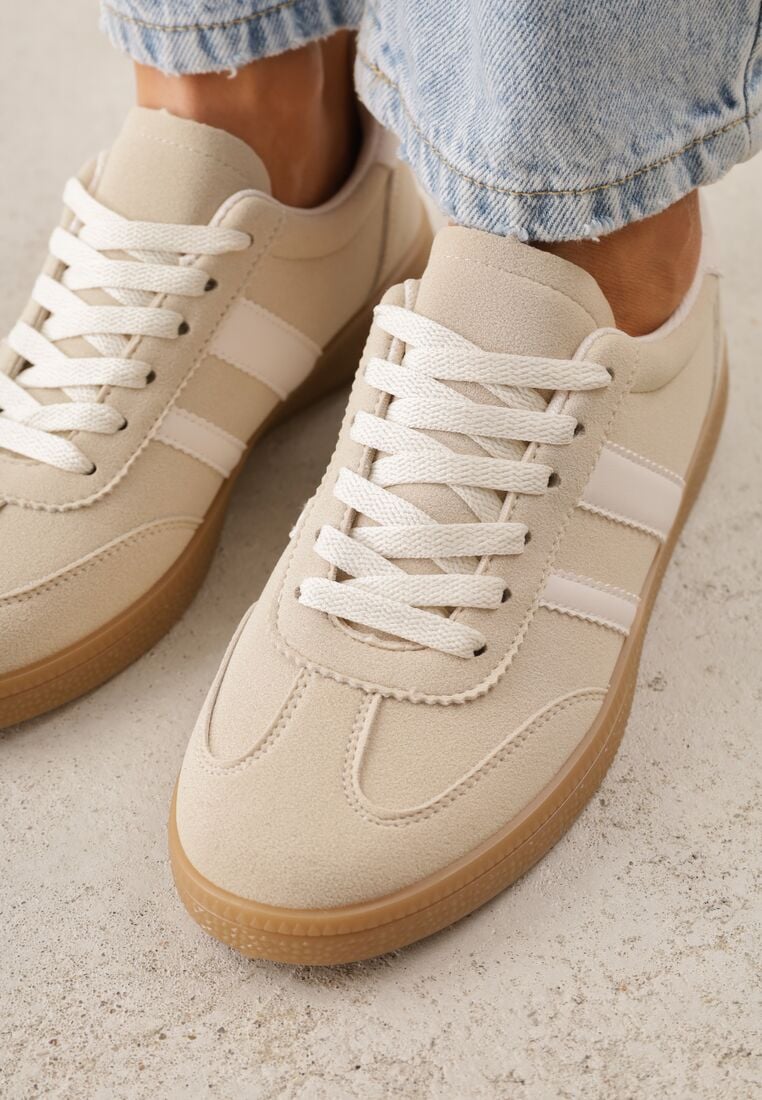 Beżowe Sneakersy na Kauczukowej Podeszwie z Geometrycznym Motywem Vikioria 3