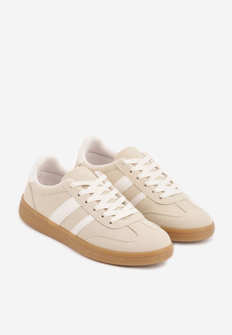 Beżowe Sneakersy na Kauczukowej Podeszwie z Geometrycznym Motywem Vikioria 5