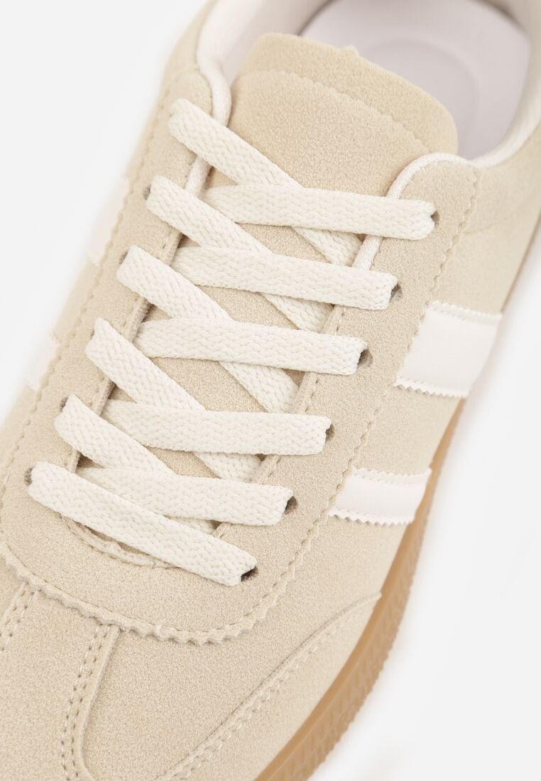 Beżowe Sneakersy na Kauczukowej Podeszwie z Geometrycznym Motywem Vikioria 9
