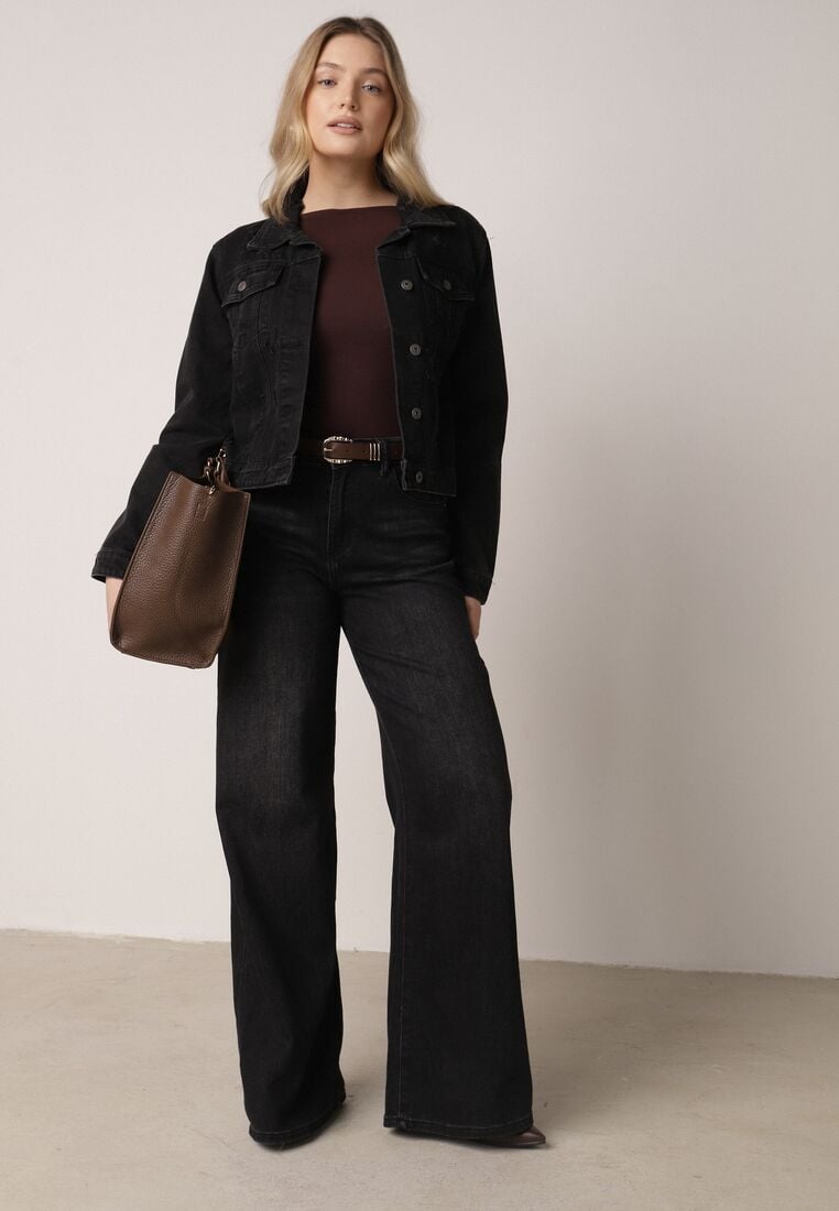 Czarne Jeansy o Szerokim Kroju Palazzo z Bawełną i Wysokim Stanem Zinnalitte 4