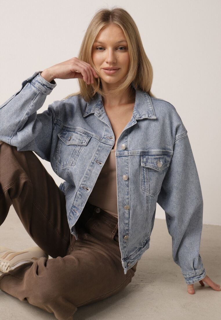 Niebieska Kurtka Jeansowa z Bawełną o Klasycznym Kroju Elliantrea 1