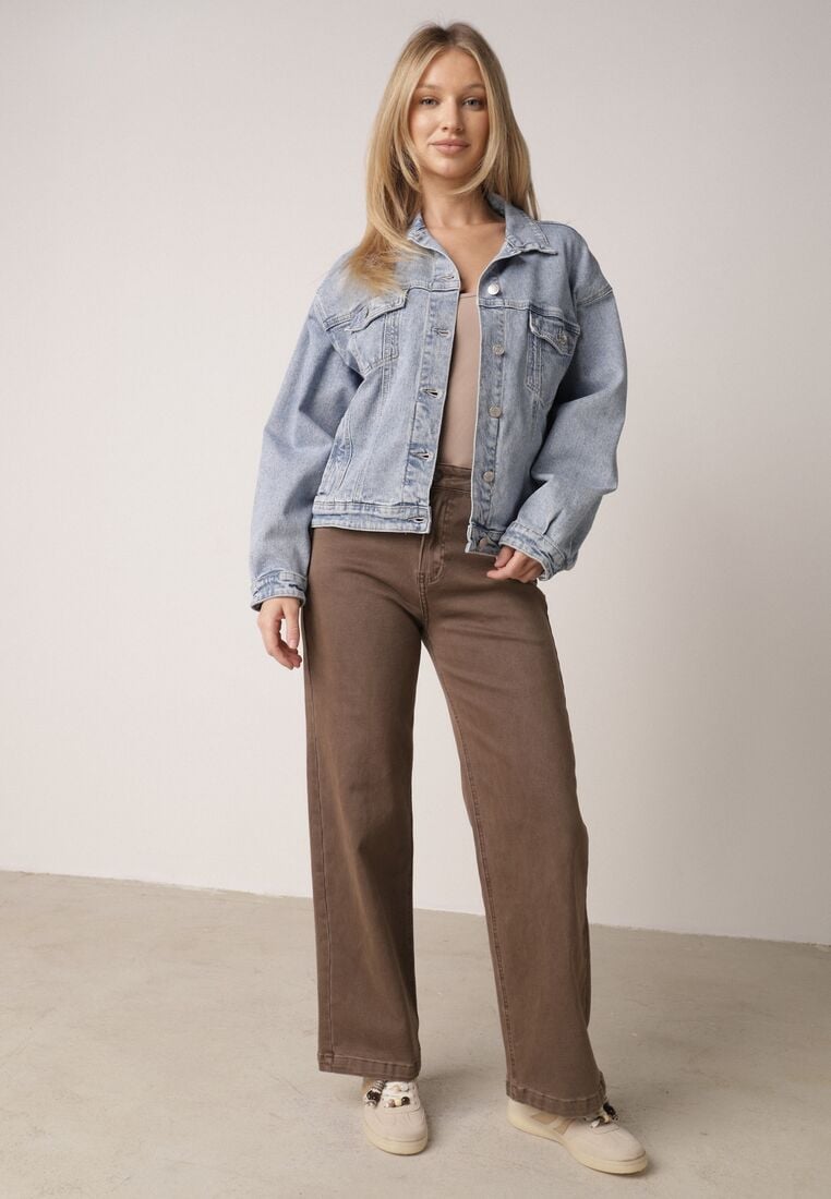 Niebieska Kurtka Jeansowa z Bawełną o Klasycznym Kroju Elliantrea 2