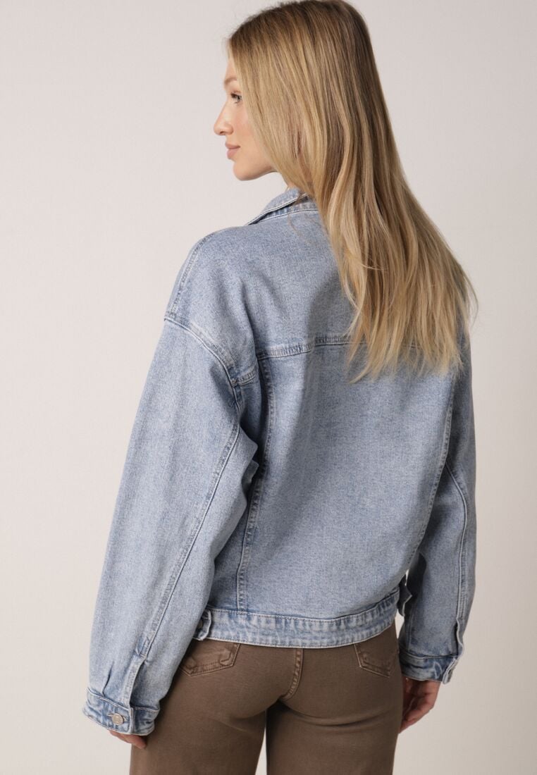 Niebieska Kurtka Jeansowa z Bawełną o Klasycznym Kroju Elliantrea 3