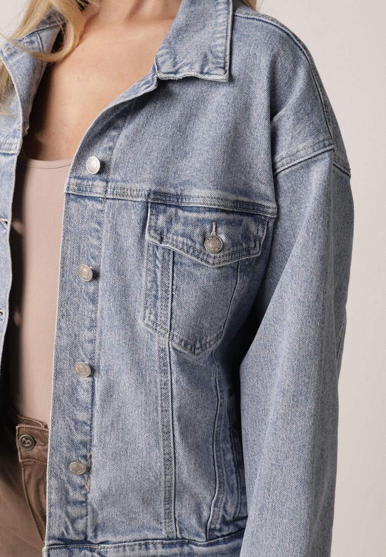 Niebieska Kurtka Jeansowa z Bawełną o Klasycznym Kroju Elliantrea 5