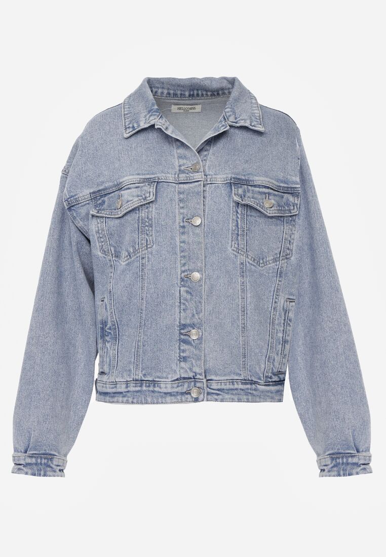 Niebieska Kurtka Jeansowa z Bawełną o Klasycznym Kroju Elliantrea 6