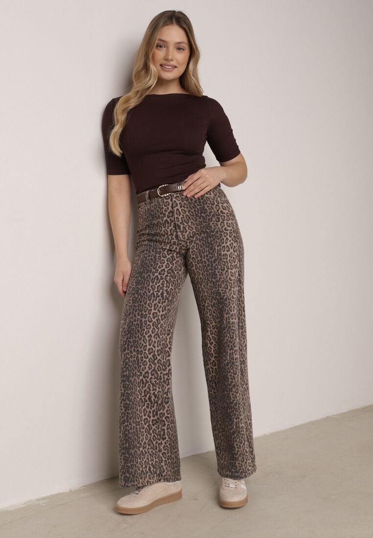 Panterkowe Bawełniane Jeansy z Szerokimi Nogawkami i Wysokim Stanem Salithirae 1