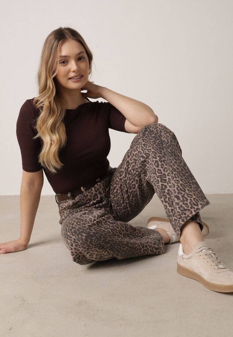 Panterkowe Bawełniane Jeansy z Szerokimi Nogawkami i Wysokim Stanem Salithirae 2