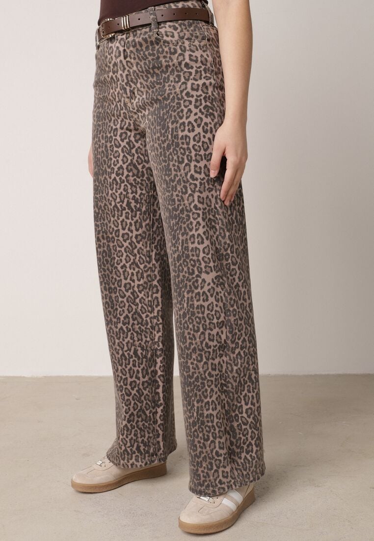 Panterkowe Bawełniane Jeansy z Szerokimi Nogawkami i Wysokim Stanem Salithirae 4