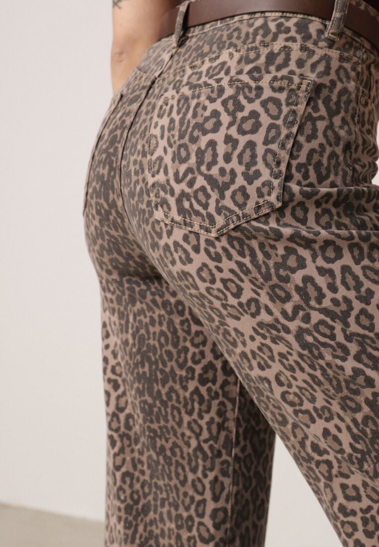 Panterkowe Bawełniane Jeansy z Szerokimi Nogawkami i Wysokim Stanem Salithirae 5