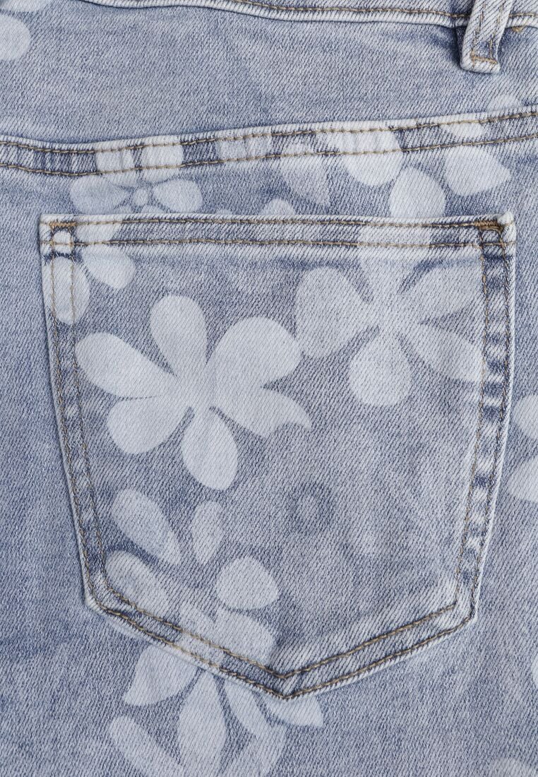 Niebieskie Jeansy z Bawełną o Szerokim Kroju Ozdobione Kwiatami Zinnoreth 8