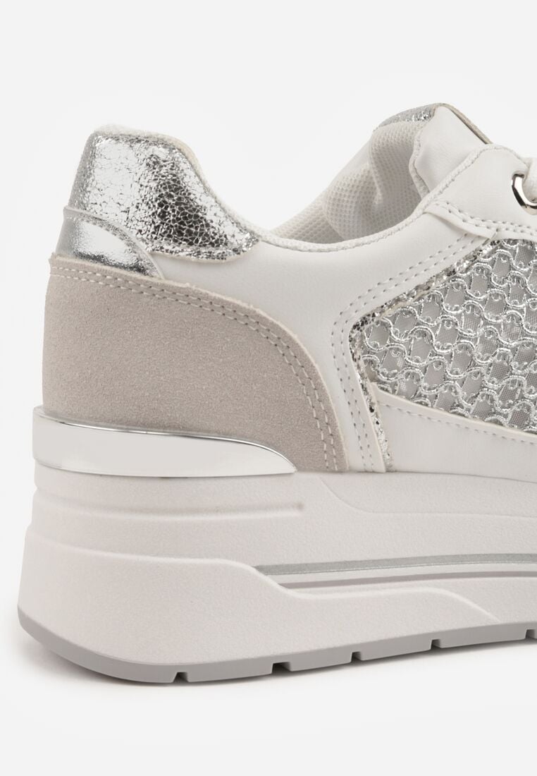 Białe Sneakersy na Grubej Podeszwie z Siateczkowymi i Metalicznymi Wstawkamu Sewtira 8